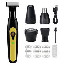 電動剃毛器男女通用數顯私密修剪套裝 乾濕雙剃 弧形梳齒, 黑色五合一, 如圖所示
