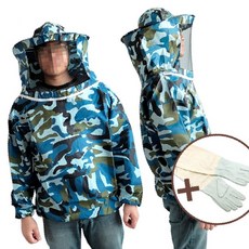 양봉방충복 밀리터리 상의+양봉장갑 양봉옷 양봉안전복 벌망옷 벌초복 양봉작업복 해충작업복 세트, 1개