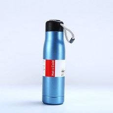 304不鏽鋼保溫杯 戶外登山運動水壺 帶提繩, 藍色, 1套, 420ml