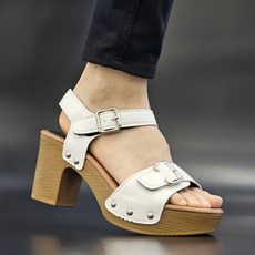 국산 베이직 버클 통굽 샌들 힐 여성 발편한 쿠션 8cm 벨크로 스트랩 가보시 미들힐 바캉스 웨지 슈즈