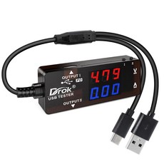 USB 테스터 USB-A USB-C 2.0 멀티미터 듀얼 포트 PD QC 3.0 컬러 LED 디스플레이 배터리 충전기 모니터 7가지 모드 용량 전압 전류 전력 노트북 파워뱅크, Black, USB-A&USB-C, 1개