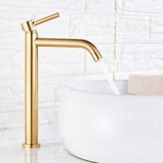 매트 블랙 욕실 분지의 수도꼭지 냉온수 세척 믹서 스테인레스 스틸 싱크 탭 데크 설치 크레인 공급 호스, Brushed Gold-Tall