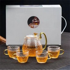 ChenHao 내열유리 티포트 + 찻잔 세트, 1세트, 1세트, 투명색