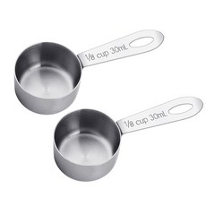 커피 스쿱 1/8컵 계량 2개 스테인리스 스틸 통 테이블 스푼 짧은 손잡이 요리 스쿱 커피 차 설탕 및 우유용 (30ML), 커피 스쿱 1/8컵 계량 2개, 스테인리스 스틸 통,