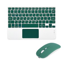 UB 울트라 슬림 터치 패드 키보드 충전형 듀얼 마우스 세트, 텐키리스, 다크그린 미디움, UB-BK2