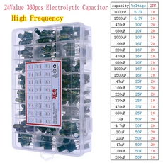 DIP SMD 전해 커패시터 분류 키트 16V25V35V 50V 400V 1uF 2.2uF 4.7uF 33uF, 15 24Value x 360pcs