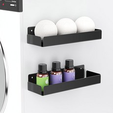 자 멘 2PCS 건조기 볼 홀더 벽걸이 세탁실용 용기 선반 세탁 액세서리 정리 및 보관용 금속 자가 접착 디스펜서 블랙