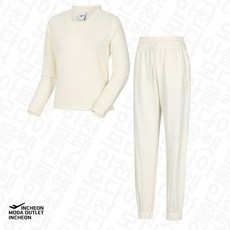 프로스펙스 여자 아이보리 맨투맨 조거핏 코튼폴리 트레이닝 상하의 세트 /여성용 봄가을 면추리닝 PW3WN23S171+181_IC 3000085