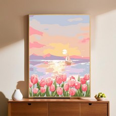 유화마음 diy 유화 그림 그리기 세트, 부드러운 노을 꽃