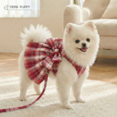 디어퍼피 강아지 앞섬방지 스커트 하네스 리드줄 목줄 세트, 스프링레드, 1개