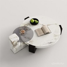 意式大理石茶幾客廳輕奢月石茶幾家用現代高級法式侘寂風, 大象白,90CM茶几組合, 1個