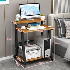 소형 컴퓨터 책상 탁상용 심플 테이블 미니 이동식, 1개, 블랙 프레임+골든오크 60cm