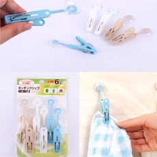 다소니디자인 흡착식 집게 6개 무타공욕실수건걸이