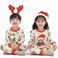지디오 키즈 공용 내복 2개 세트 투피스 남아 여아 긴팔 상하의 산타 곰돌이 겨울 겨울 간절기 홈웨어