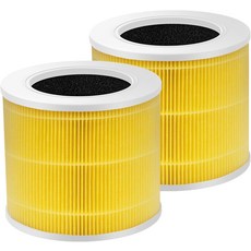 레보잇 코어 미니 필터 H13 트루 헤파 2팩 미니-P 공기청정기 교체 3-in-1 고효율 활성탄 부품 미니-RF, 2 pack-Yellow