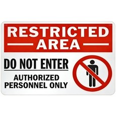 'RESTRICTED AREA' 금속 간판 빈티지 스타일 출입제한 경고판 카페/사무실 인테리어, 20x30cm, 그림과 같이