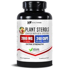 Healthfare 식물 스테롤 캡슐 2000mg | 비건 240개 베타 시토스테롤 및 피토스테롤 복합체 기반 보충제 GMO 프리 글루텐 미국 제조_145376, 240 Count (Pack of 1)_145376, 1개