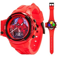 마블 스파이더맨 손전등 시계 - LCD 디스플레이 LED 및 내구성 있는 실리콘 밴드가 라이트업 재미 레드/블랙 디지털 손목