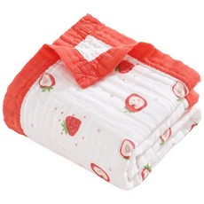 嬰兒浴巾 紗布浴巾 純棉 寶寶浴巾 台灣快速出貨 洗澡 蓋毯 墊巾, 紅色笑臉草莓, 1個