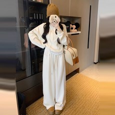 【鬆弛感顯瘦】休閒套裝 衛衣套裝 運動套裝 闊腿褲套裝 慵懶風套裝 高腰設計 秋季新款 兩件套 日常通勤 舒適百搭