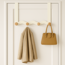 하스몰 웨이브 우드감성 옷걸이 도어 행거 후크, 4구, 1개, 화이트4구