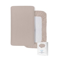 ZURLEFY 옐로우 모슬린 팩 앤 플레이 시트 장착 여아용 휴대용 미니 아기 침대 시트 또는 팩 앤 플레이 매트리스 패드 커버 남아 (46P-03), 카키