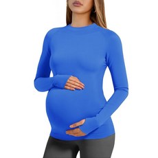 Yousify 여성용 긴소매 임산부 상의 셔츠 운동 요가 애슬레틱 엄지 구멍 블라우스 로열 블루 L 159419 8529019889