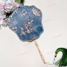 古風團扇 拍照走秀跳舞宮扇, 1個, 鳳冠形-古藍醉金枝