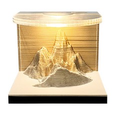 跨境爆款創意禮品日照金山紙雕模型3D立體便籤本帶燈桌面文創擺件, 1個, 1張, 金色:如圖