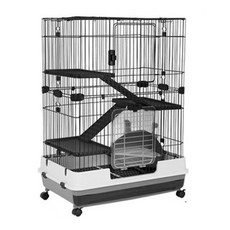 雙層兔別墅80-2寵物籠，防噴尿抽屜式設計，適用於兔、鼠等寵物，打造舒適豪宅生活, 1個, 80-2 加高寵物籠×1組 <黑色款>, 黑色款