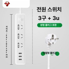 해외직구 가전 전용 멀티탭 220V 돼지코 변환 콘센트 접지형 2500W (중국/유럽/미국형 호환), 1.5m, 1개, 4구 + 2 USB 콘트롤러 국제용