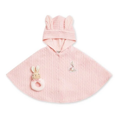 彼得兔造型斗篷，寶寶外出保暖斗篷，附兔子玩偶搖鈴，可愛兔子耳朵造型, 粉色