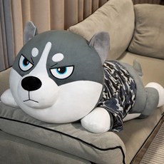 허스키 대형 인형 애착 바디필로우 강아지 침대용 베개, 카모플라주 하키