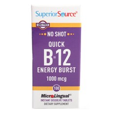 Superior Source No Shot Quick B-12 Energy Burst 1000 微克片劑, 100顆, 1盒