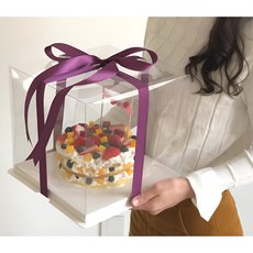 DD 투명케이크상자 플라워포장 과일박스 디저트케이스(리본증정), 1개, 투명뚜껑(2호3단)
