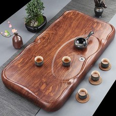 黑檀木茶盤 實木精雕雙龍戲珠 大號加厚排水茶具茶海, 大號平板花梨紋80x42x7cm, 1個