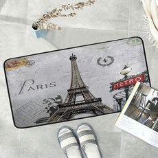 Naanle 에펠탑 피로 방지 주방 바닥 매트 레트로 파리 미끄럼 흡수성 편안한 스탠딩 매트 러너 러그 복도 입구 욕실 거실 침실용 99 x 50.8cm(39 20인치), 에펠탑 그레이