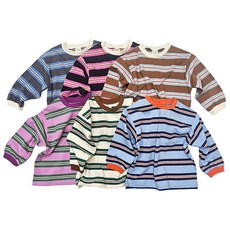 투톤단가라티 유아동 티셔츠 키즈 여아 남아 스트라이프 긴팔티 면티 봄 가을 국산아동복