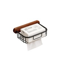 實木置物架 紙巾架 面紙架 衛生紙架 洗手間臥室浴室收納架 廁所浴室免打孔置物架 壁掛置物架, 1個, 實木衛生紙置物架 短款 (黑色+胡桃木)