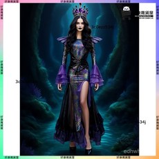 闇黑美人魚服裝 萬聖節角色扮演服飾 女cosplay美人魚長裙錶演服飾 好康優選, 黑色,L, 1個