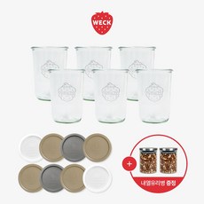 [WECK]몰드 743(850ml) 유리병 6개+PE뚜껑 8개 세트+내열유리병 800ml (2p), 1세트, PE뚜껑색상 (밀크 8개)