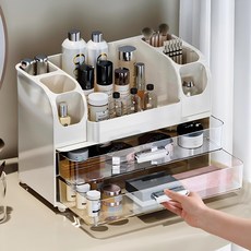 Shipshape 투명 서랍식 다용도 화장품 정리함 대용량 정리대, 화이트, 1개