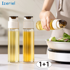 Izeriel 1+1 오일병 자동 개폐 가정용 주방 유리병 대용량 간장 식초 양념병 실리콘 신형 오일병 투명 유리병 슬림 오일병 2종 세트, 2개, 500ml