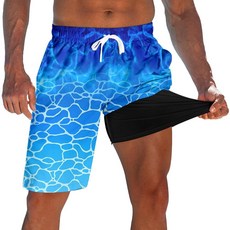 Westwolf 압축 안감이 있는 남성용 수영 트렁크 22.9cm(9인치) 퀵 드라이 보드 반바지 F 블루 화이트 XXL 206615