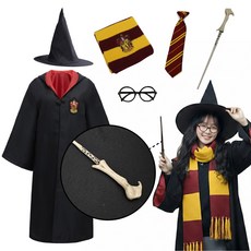 청춘교복 해리포터 코스프레 6종세트 로브+머플러+자동무지타이+안경+지팡이 택1+모자 할로윈 마법사 졸사 졸업사진