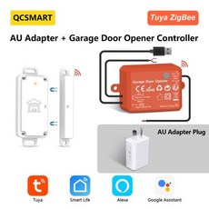 QCSMART ZigBee 3.0 차고 문 무선 센서 오프너 컨트롤러 Tuya 스마트 라이프 App 원격 음성 제어 Google Assistant Alexa, 4)AU Adapter Plug Kit