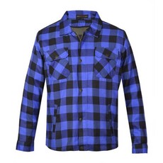 STOCKODEA 남성용 파워스포츠 보호 셔츠 - 블랙 & 화이트 격자무늬 플란넬 라이딩 셔츠 CE 아머 포함 XL 149519, L, 블루/블랙 체크 무늬