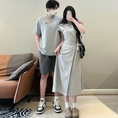 miraemoa 남자 여자 휴양지 커플 세트 원피스 바캉스 휴가 신혼 스타일 비치 코디 반팔 룩 스커트 여름 티셔츠 여행 반바지 해외 남방