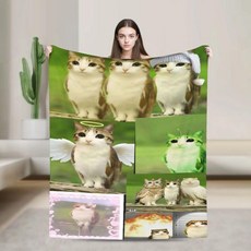 고양이 올빼미 재미있는 밈 담요 따뜻하고 그래픽 플러시 야외 여행용 플란넬 침대 커버, 1개, 14. 5