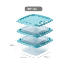 茶花 冰箱保鮮盒 密封水果蔬菜收納盒帶蓋家用塑料儲物盒套裝, 1個, 460ml藍色(三個裝)